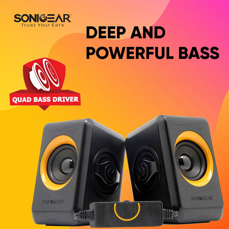 SonicGear Quatro 2 USB Speakers 2.0 Super Loud | Quad Passive Brush Design Panel