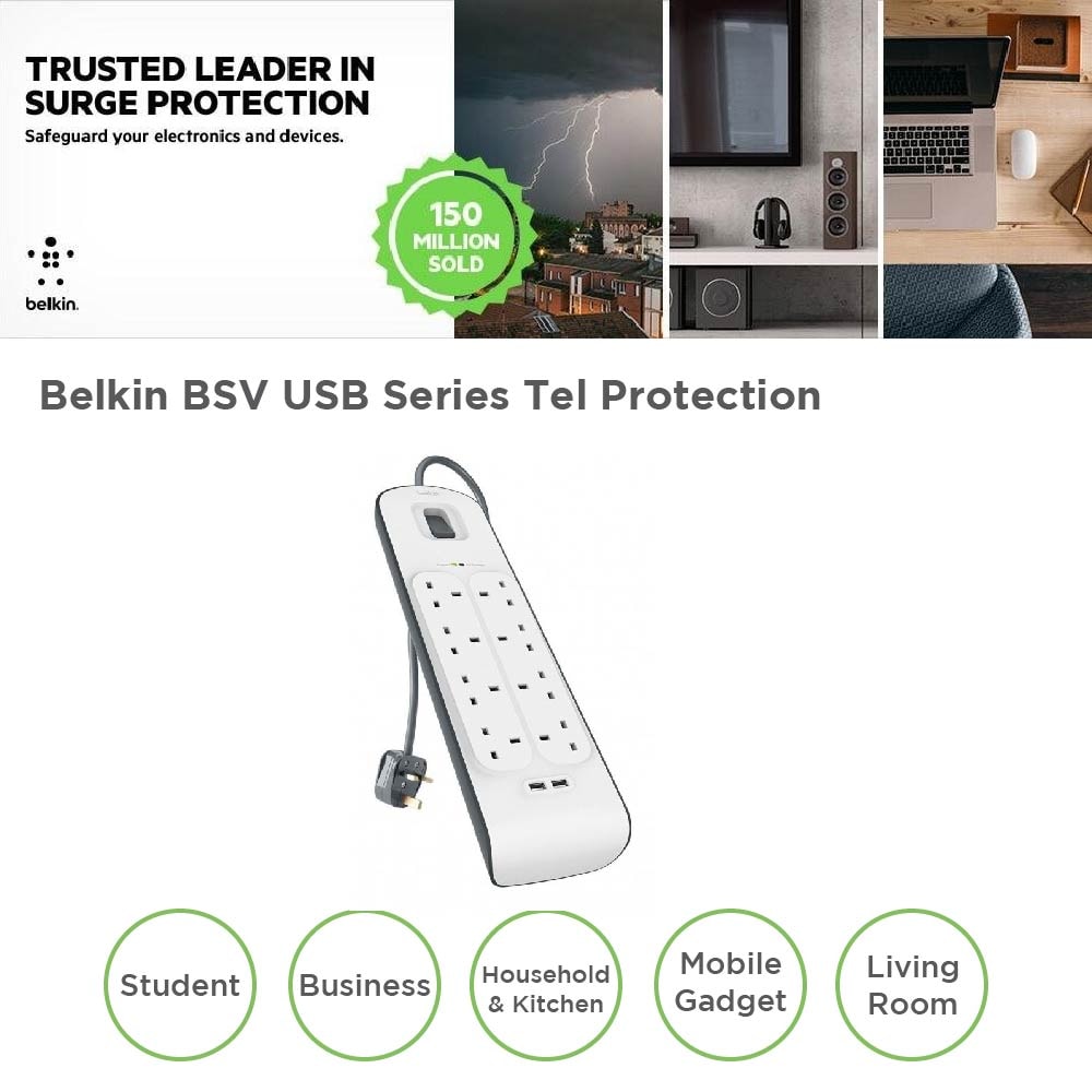 Belkin BSV804sa2M 2,4 Amp USB Charging 8-outlet Surge Protection Strip