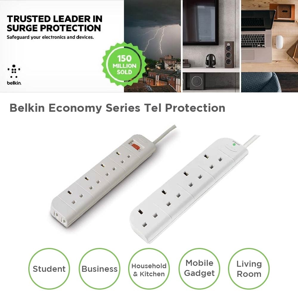 Belkin F9E410 4 Way Surge with Tel Protection 2 Year Warranty