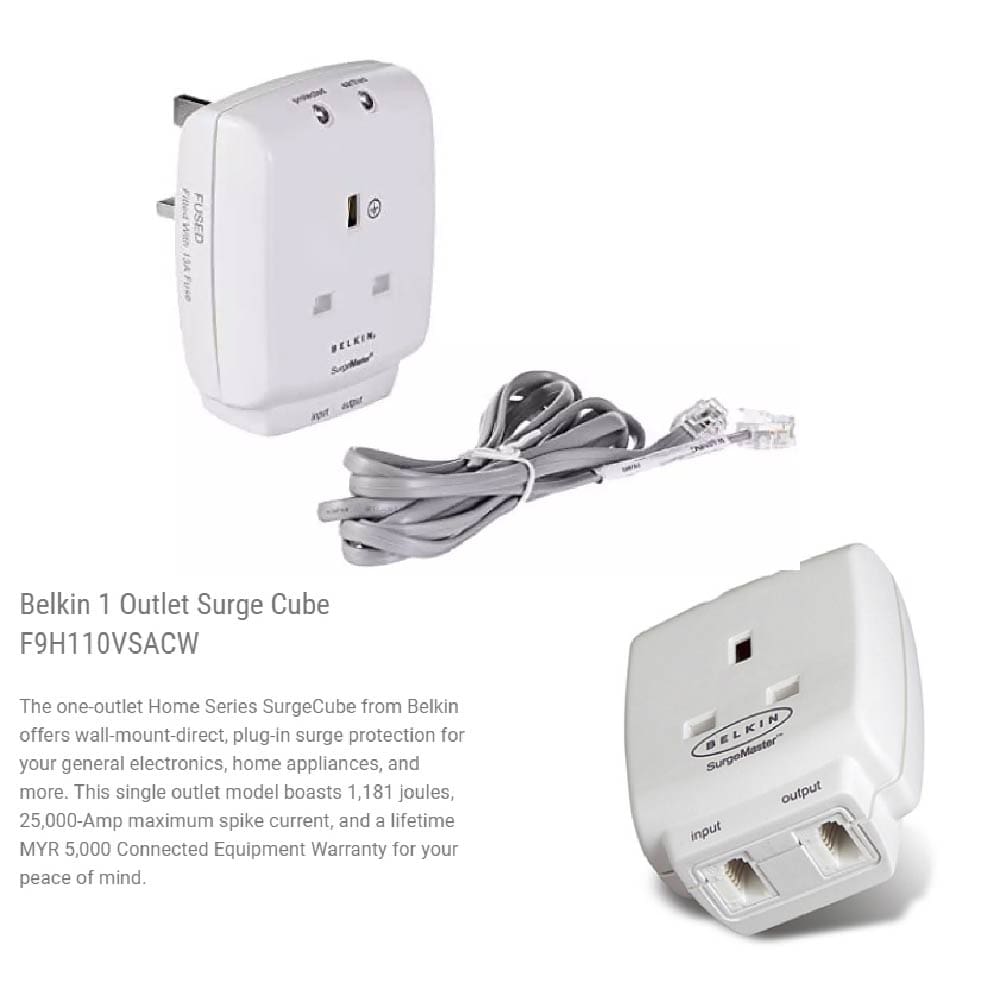 Belkin F9H110vsacw Heavy Duty Master Cube 1 Way Surge For Appliances | Telephone / Modem / DSL protection