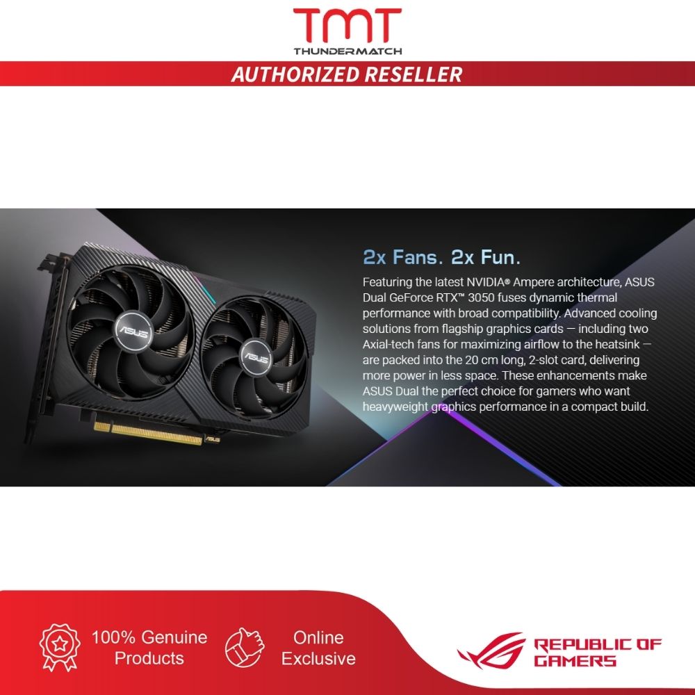 Asus RTX 3050 Dual OC 8GB GDDR6 128Bit DUAL-RTX3050-O8G VGA Graphics Card
