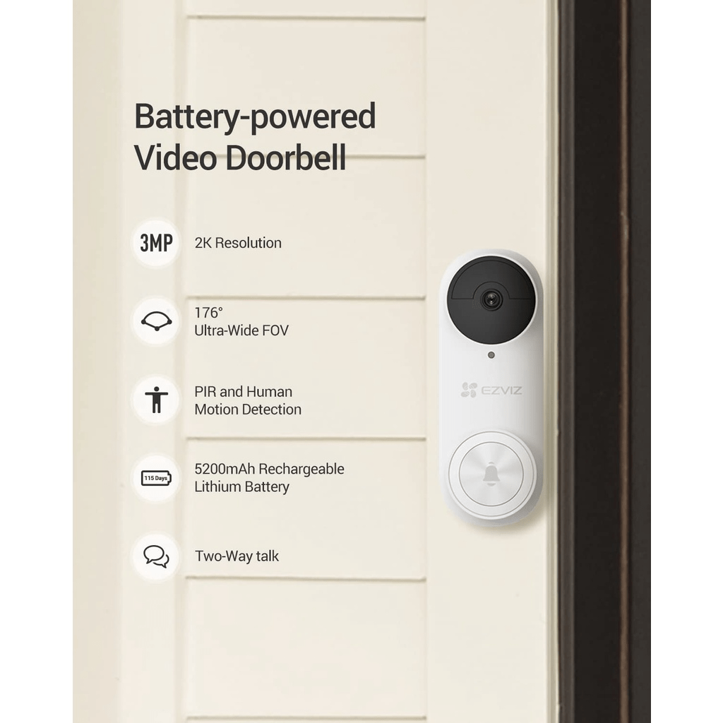Ezviz DB2 Kits (3MP) Chime Battery Powered Video Doorbell Kit