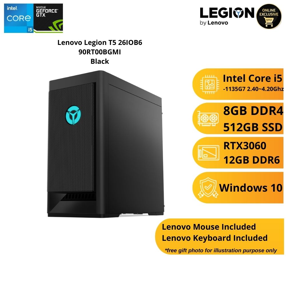 Lenovo Legion T5 26IOB6 90RT00BGMI Black Desktop | i5-11400 | 8GB RAM 512GB SSD | NVIDIA RTX3060 | W10 | Keyboard+Mouse