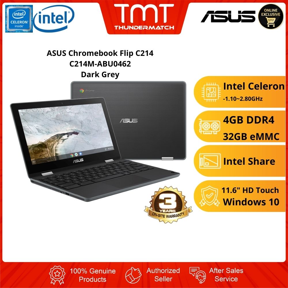 ASUS Chromebook Flip C214 C214M-ABU0462 Laptop | Intel Celeron N4020 | 4GB RAM 32GB EMMC | 11.6" HD Touch | ChromeOS