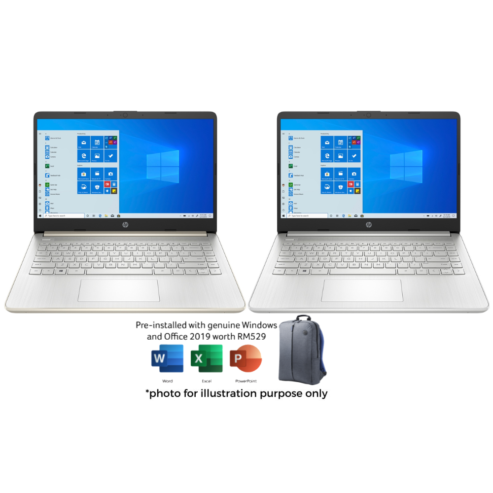 HP 14s-fq1047AU Gold / fq1048AU Silver Laptop | AMD Ryzen 5 5500 | 8GB RAM 512GB SSD | 14" FHD | W10 | MS OFFICE + BAG