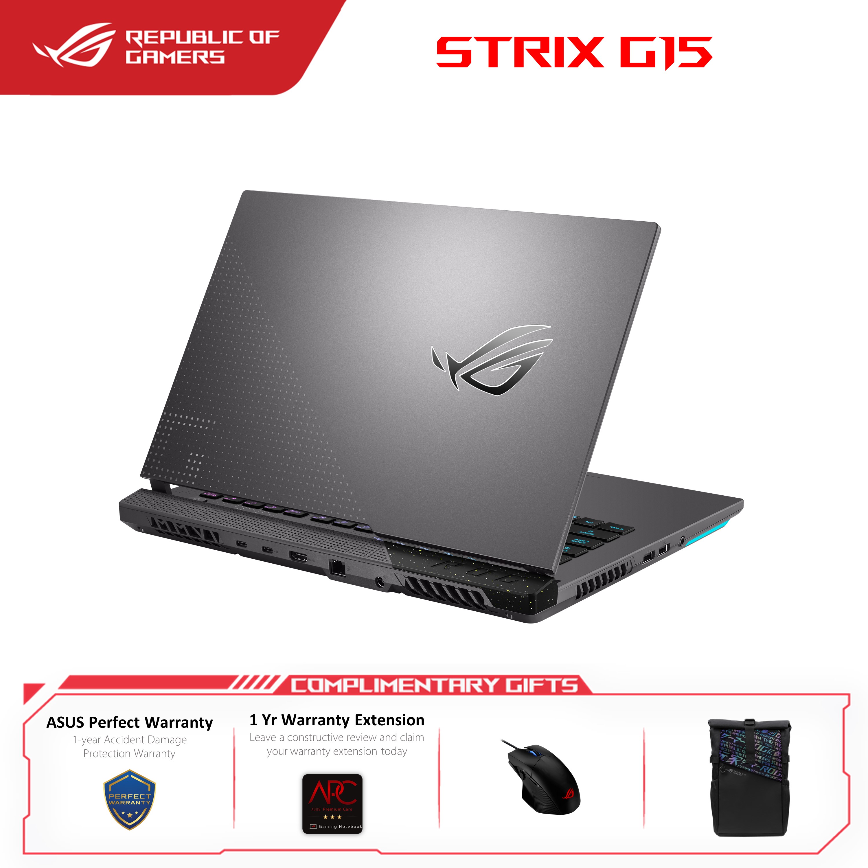 Asus ROG Strix G15 G513R-MHQ368W Gaming Laptop (Eclipse Gray) | Ryzen 7-6800H | 16GB RAM 512GB SSD | 15.6'' WQHD (2560 x 1440) 165Hz | RTX3060 6GB | Win11 | 2Y Warranty