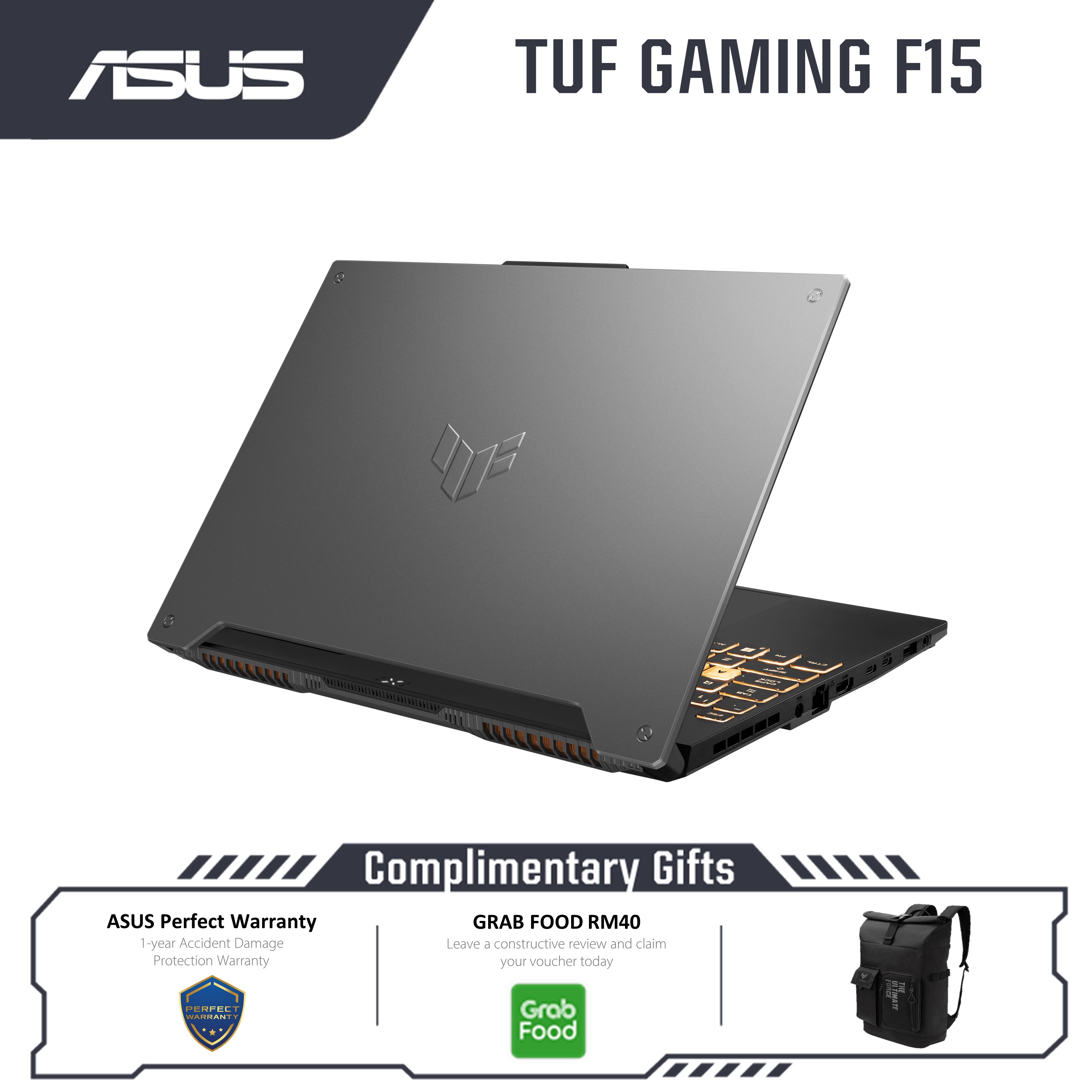 Asus TUF Gaming F15 FX507Z-RHQ043W Gaming Laptop (Mecha Gray) | i7-12700H | 16GB RAM 1TB SSD | 15.6"QHD (165Hz) | RTX3070 8GB | Win11 | 2Y Warranty