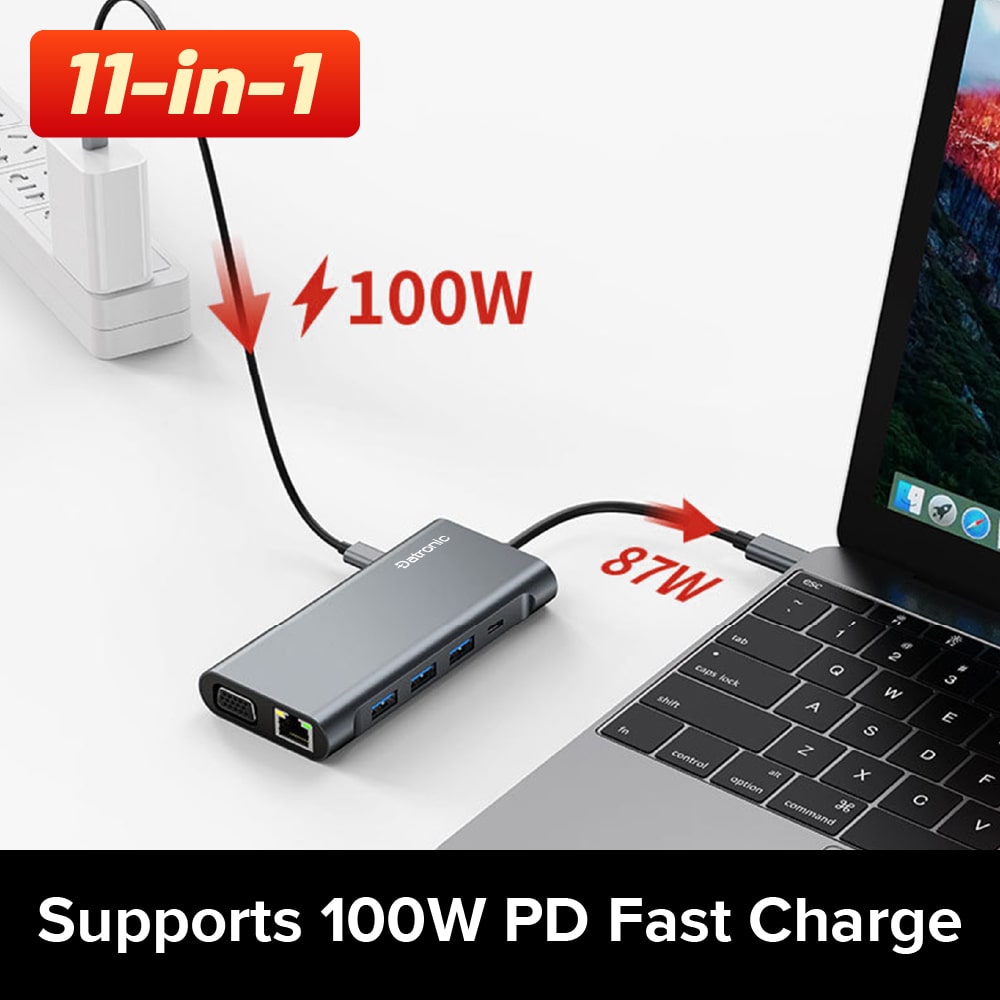 Datronic 11-In-1 USB-C To HDMI VGA Adapter