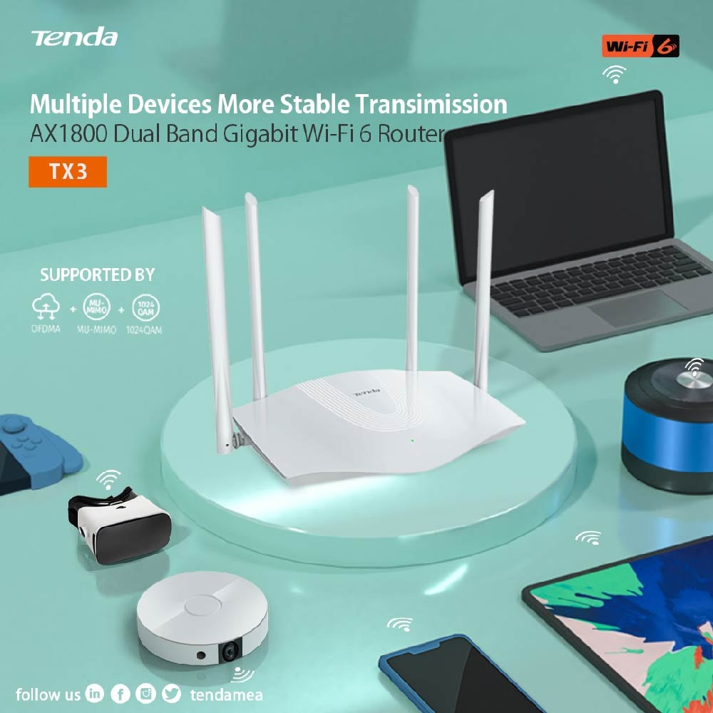 Tenda TX3 WIFI 6 AX1800 Dual Band Gigabit Quad-core Router