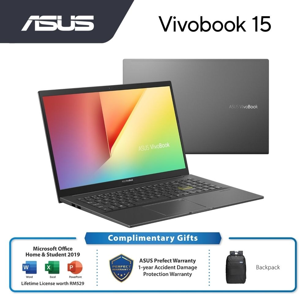 Asus Vivobook K513E-AL11109TS Indie Black Laptop | i3-1115G4 | 8GB RAM 512GB SSD | 15.6" FHD | W10 | MS OFFICE + CASE