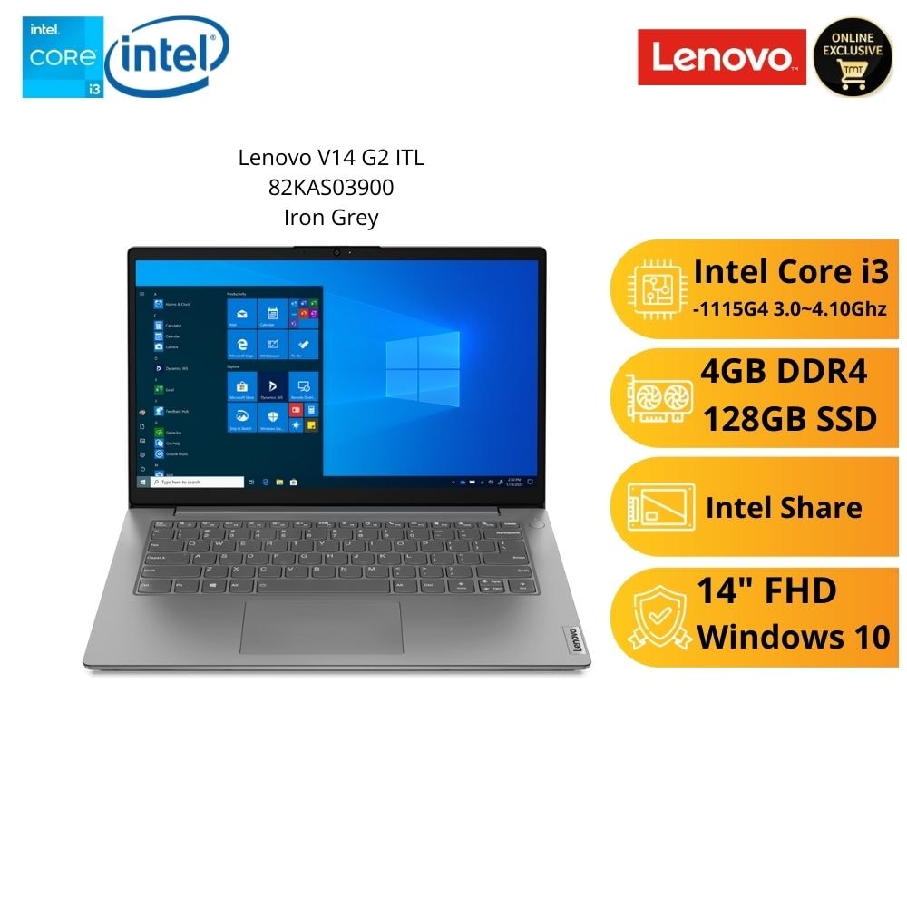 Lenovo V14 G2 ITL 82KAS03900 Laptop | i3-1115G4 | 4GB RAM 128GB SSD | 14" FHD | W10 | NO BAG | 1 Year Warranty