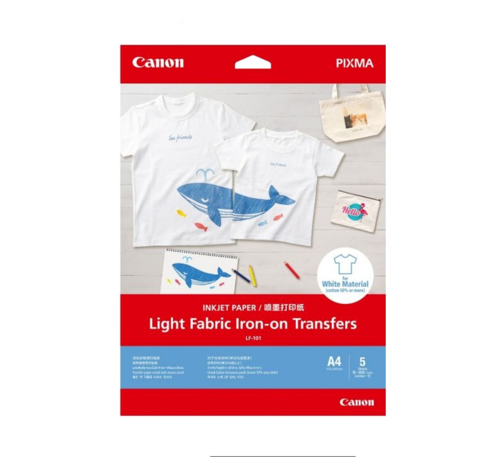 [Clearance] Canon LF-101 A4 (5 PCS) Light Fabric Iron-On Transfers (125gsm/0.15mm) For White Fabric