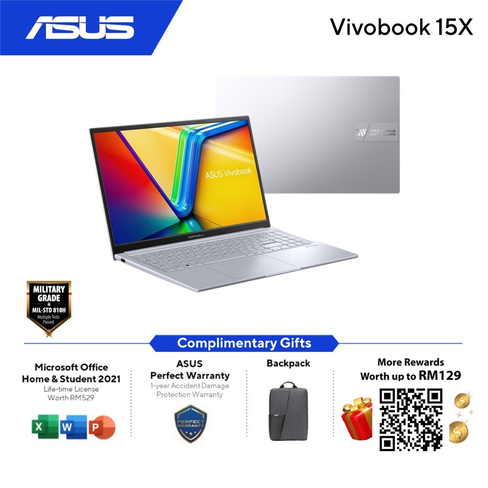 Asus Vivobook 15X K3504V-ABQ333WS Laptop (Indie Black) | i5-1335U | 8GB RAM(Upgradable) | 512GB SSD | Intel Iris Xe | 15.6''FHD 60Hz | MSOffice H&S 2021 | Win11 | 2Y Warranty