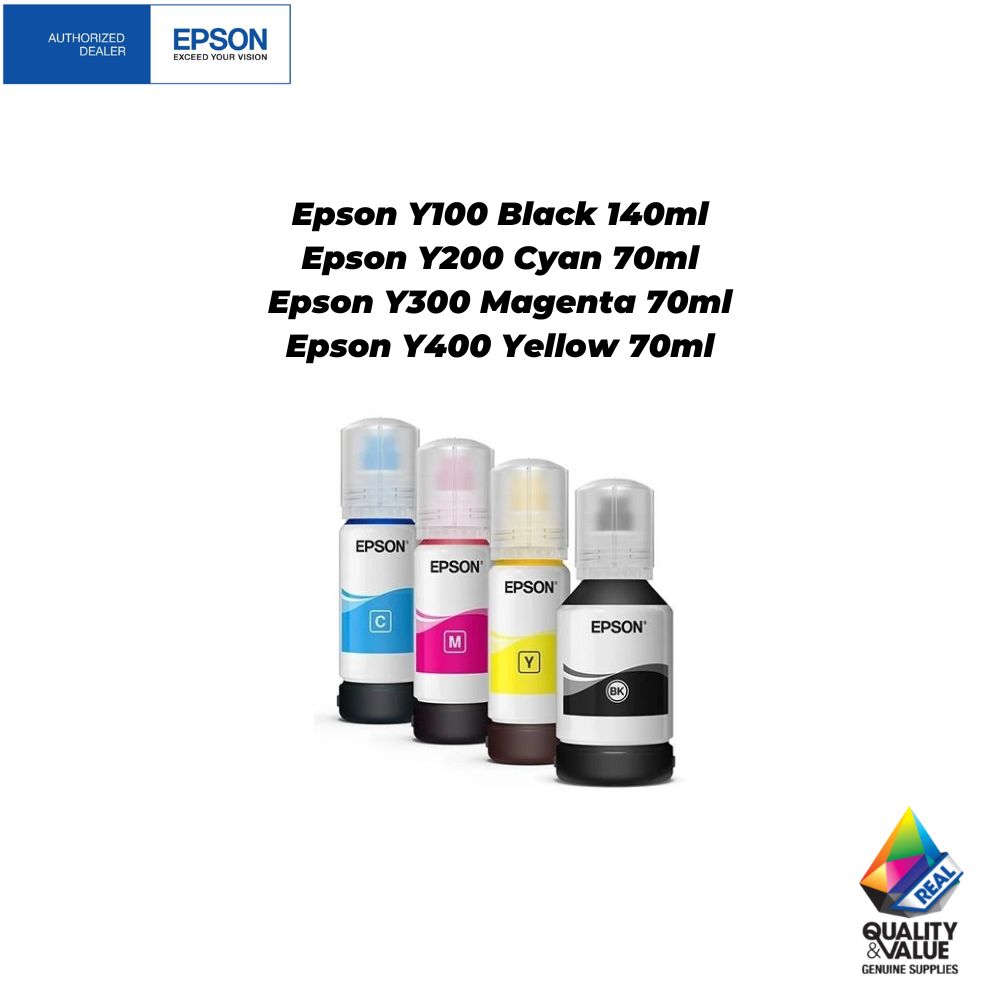 EPSON INK Y100 Black 140ml / Y200 Cyan 70ml / Y300 Magenta 70ml / Y400 Yellow 70ml for EPSON L4150,L4160,L6160,6170