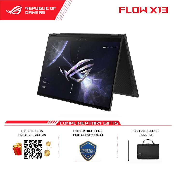 Asus ROG Flow X13 GV302X-UMU002W Gaming Laptop (Off Black) | AMD Ryzen 9-7940HS | 16GB DDR5 RAM 1TB SSD | 13.4'' Touch QHD+ 16:10 (2560 x 1600, WQXGA) | RTX4050 6GB | Win11 | 2Y Warranty