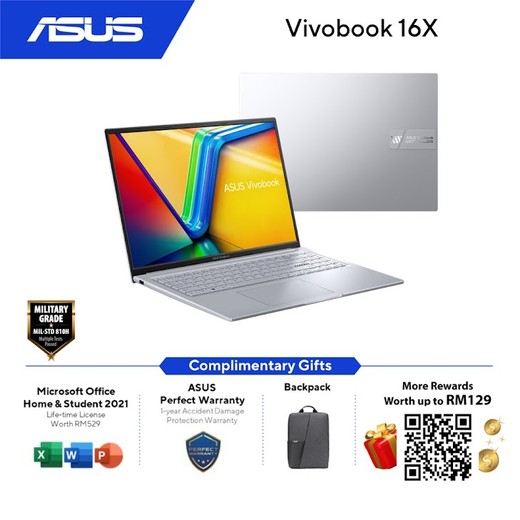 Asus Vivobook S K3604V-AMB110WS Laptop(Silver) | i7-1355U | 16GB RAM(Upgradable) | 512GB SSD | Intel Iris Xe | 16.0" WUXGA (1920 x 1200) | MS Office H&S 2021 | Win11 | 2Y Warranty