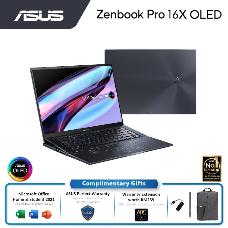 Asus ZenBook Pro 16 X UX7602Z-MME120WS Laptop (Tech Black) | i7-12700H | 16GB RAM 1TB SSD | 16.0'' 4K(3840 x 2400) OLED Touch | RTX3060 | MS Office H&S 2021 | Win11 | 2Y Warranty
