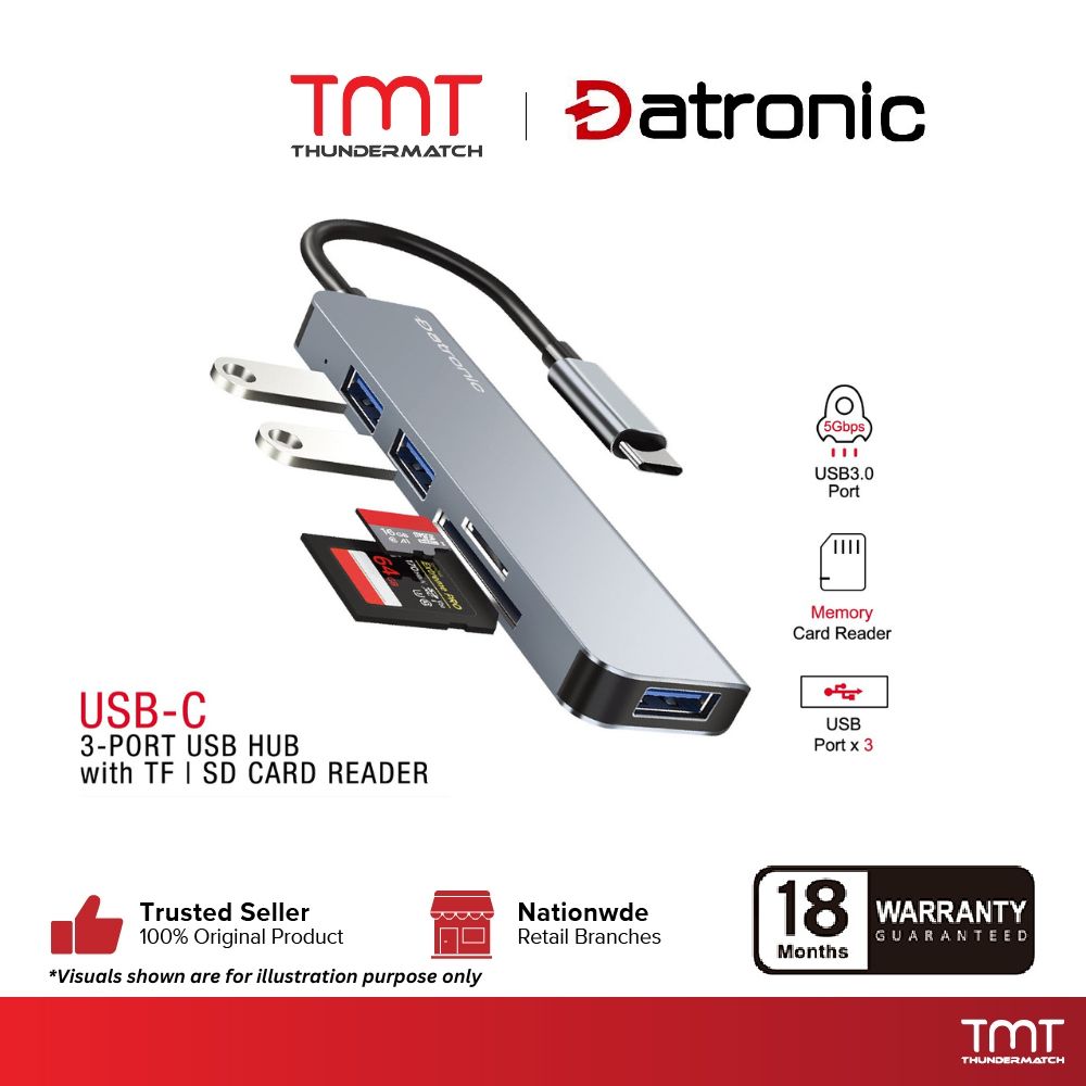Datronic USB 3.0 / USB-C to USB 3.0 HUB with SD&Micro SD Card Reader |18Month Warranty