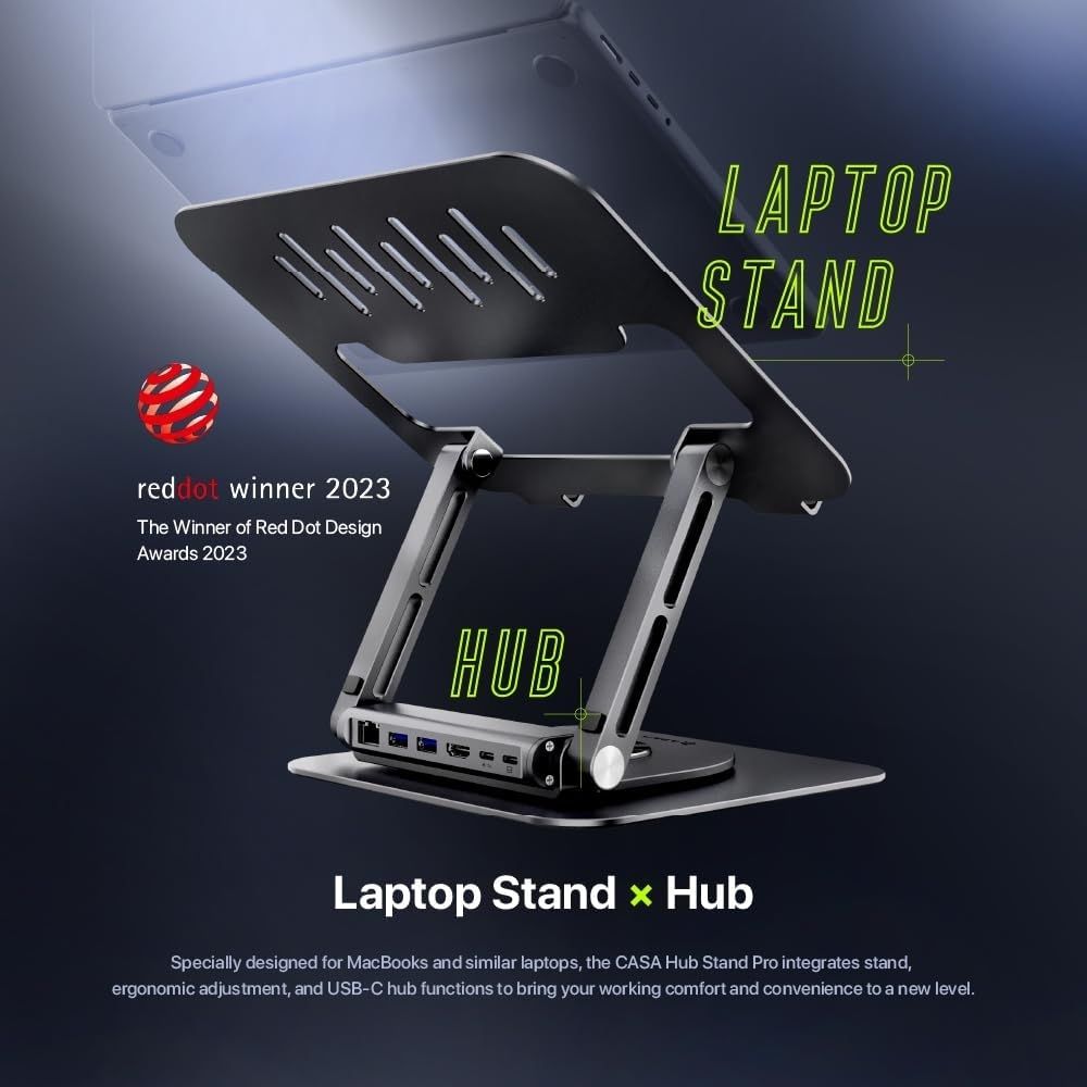 ADAM elements CASA Hub Stand Pro 6in1 Multiport Laptop Stand Hub for M2/M1 Mac, iPad & Laptop Series- USB-C Host, USB-A x2, USB-C PD 100W , HDMI, RJ45