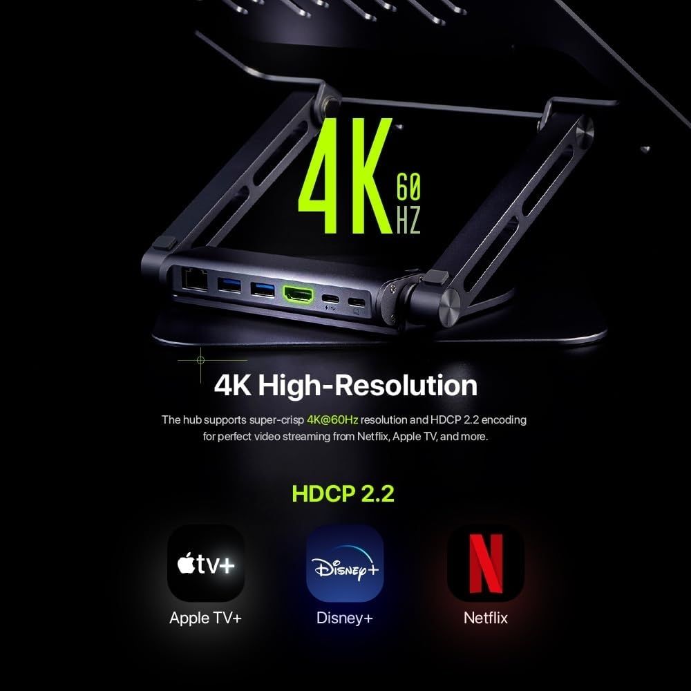 ADAM elements CASA Hub Stand Pro 6in1 Multiport Laptop Stand Hub for M2/M1 Mac, iPad & Laptop Series- USB-C Host, USB-A x2, USB-C PD 100W , HDMI, RJ45