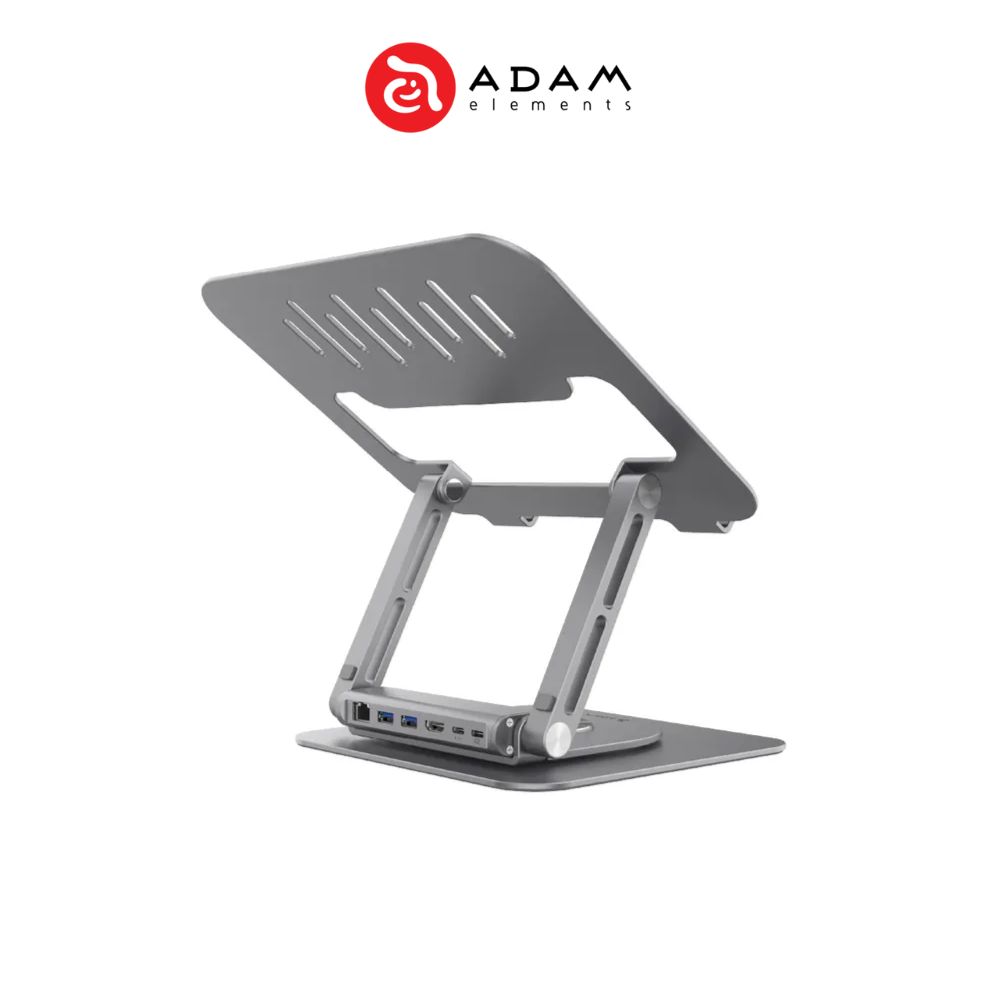 ADAM elements CASA Hub Stand Pro 6in1 Multiport Laptop Stand Hub for M2/M1 Mac, iPad & Laptop Series- USB-C Host, USB-A x2, USB-C PD 100W , HDMI, RJ45