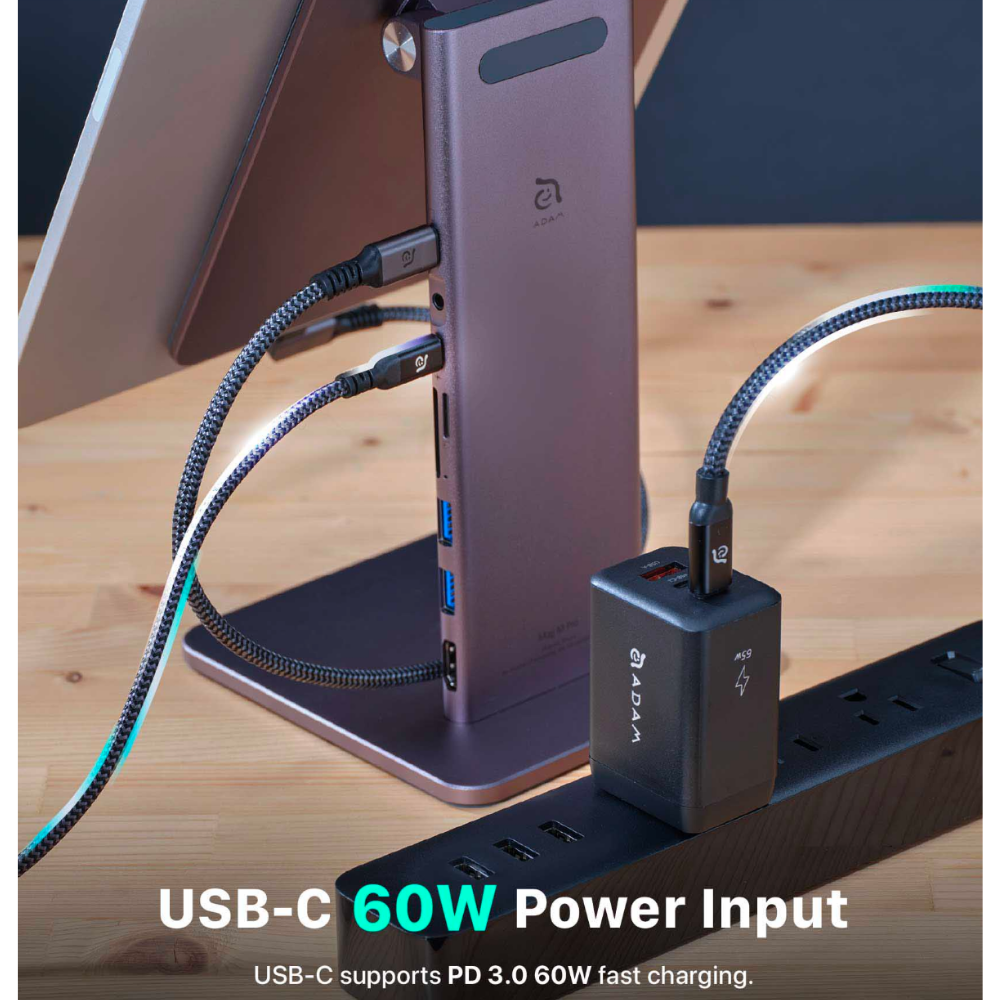 ADAM elements Mag M Pro Magnetic 8-in-1 iPad Stand Hub 11/USB 3.1 x2/HDMI 4K 60Hz/USB-C PD 60W input/SD 3.0/MicroSD 3.0/AUX