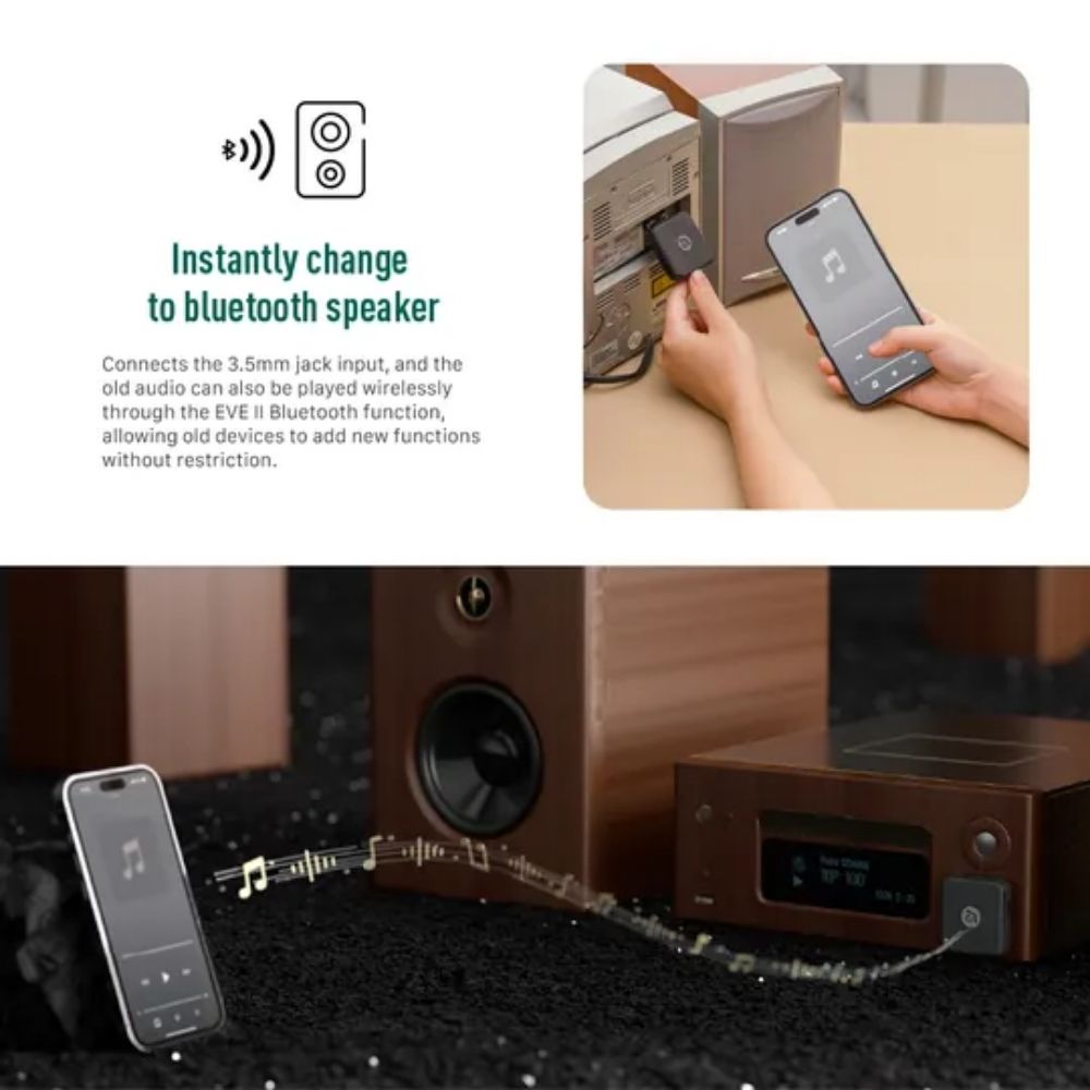 ADAM ELEMENTS EVE II Bluetooth Transmitter + Receiver - Wireless Audio Adapter w/Foldable Dual 3.5 mm AUX Plug for Nintendo Switch, TV, Home/Car Stereo, Airline in-Flight Systems