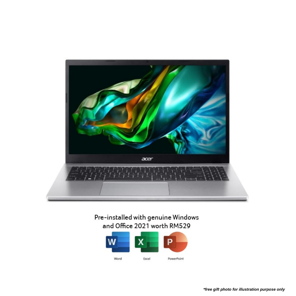 Acer Aspire 3 A315-44P-R6X2 Laptop (Pure Silver) | AMD Ryzen 7-5700U | 16GB RAM 512GB SSD | 15.6''FHD | AMD Radeon | MS Office H&S 2021 | Win11 | 2Y Warranty