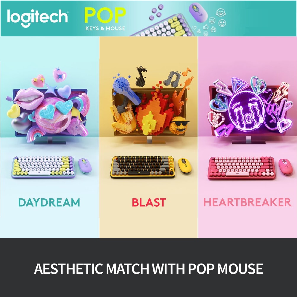 (FREE GIFT) Logitech POP Keys Mechanical Wireless Keyboard with Customisable Emoji Keys