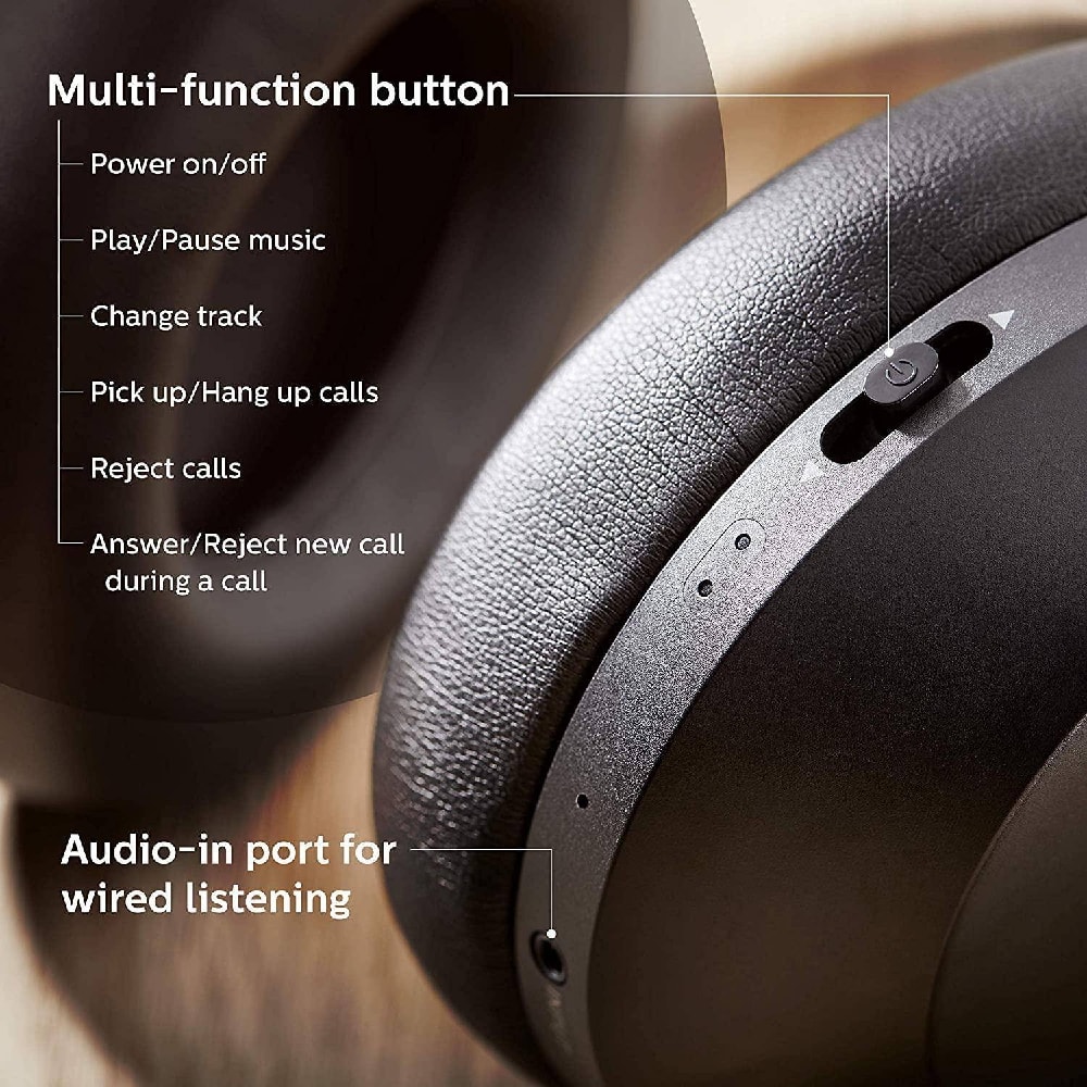 Philips TAPH802BK Bluetooth Wireless Over-Ear Headset | Echo Cancellation | Build in Mic | 30 Hours Play Time