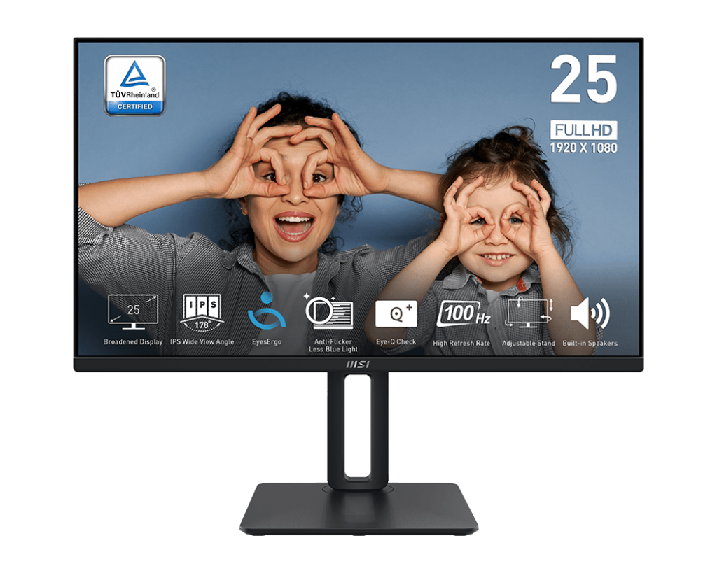 MSI PRO MP251P 24.5" Business Monitor (Black) | 1ms (MPRT) | 100Hz | 1920x 1080 FHD | IPS Panel | Height & Pivot stand | VESA | HDMI & DP | 101% SRGB | Speaker 2x 2W | Phone Hold Slot | 3Y Warranty