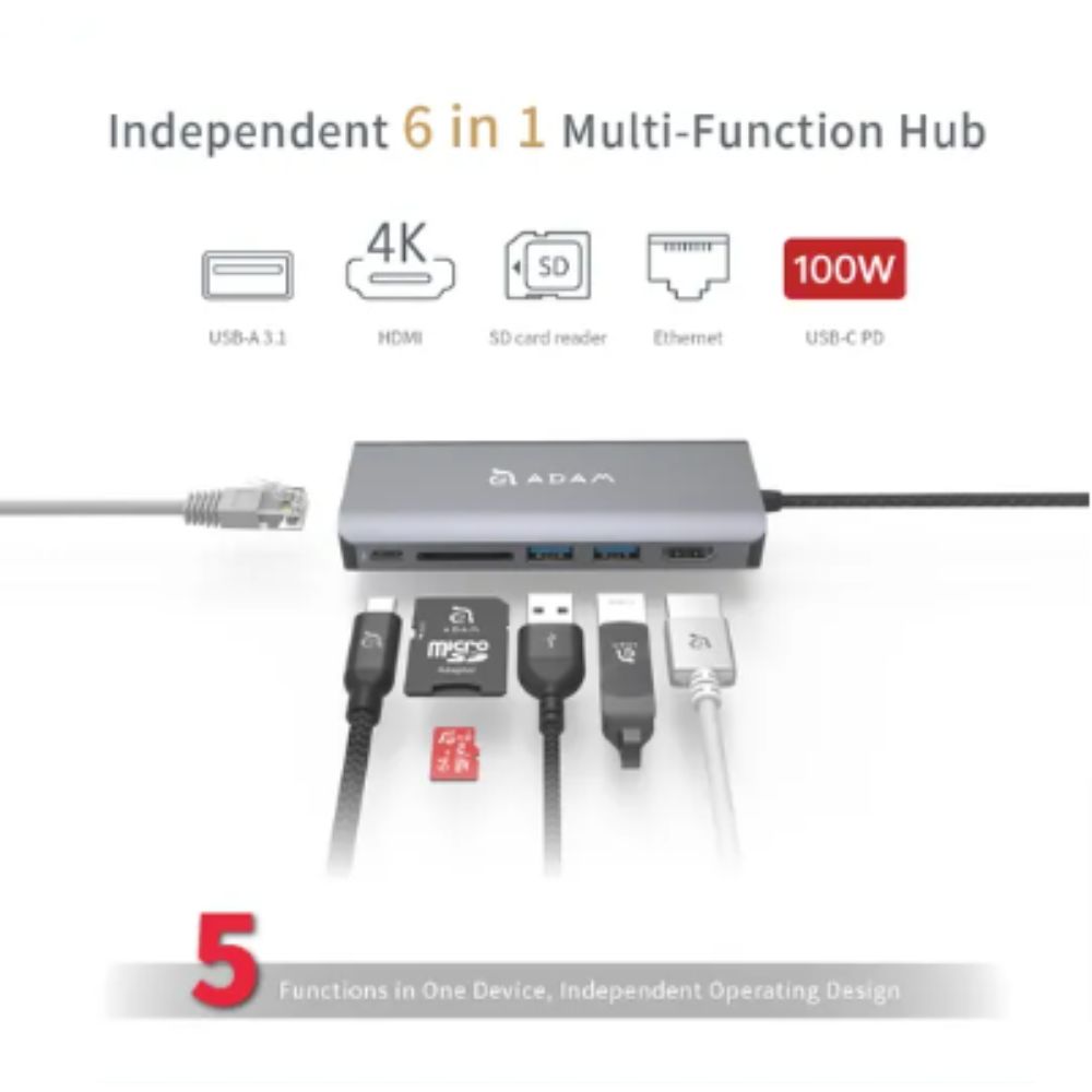ADAM elements CASA HUB A01 USB-C 3.1 6 port Hub | PD 100W Input