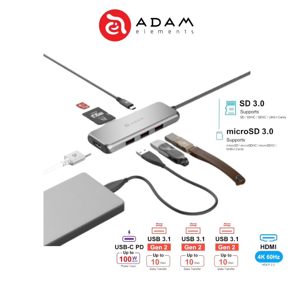 ADAM elements CASA HUB A07 USB-C 3.1 Gen 2 & 4K60Hz 7-in-1 Hub