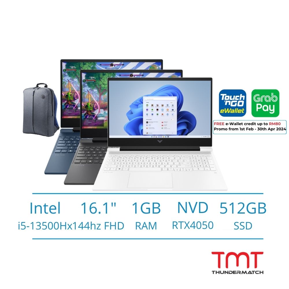 HP Victus Gaming Laptop 16-R0042TX/43TX/44TX | i5-13500HX | 16GB RAM 512GB SSD | 16.1" FHD 144Hz | RTX4050 | W11 | BAG | 2yrs Wrrnty