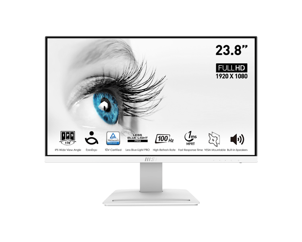 MSI PRO MP243XW 23.8" Monitor (White) | Sleek Design | 1ms(MPRT) | 100Hz | 1920x 1080 FHD | IPS Panel | VESA | HDMI&DP | Adaptive Sync | 119% Color Gamut | 3Y Warranty