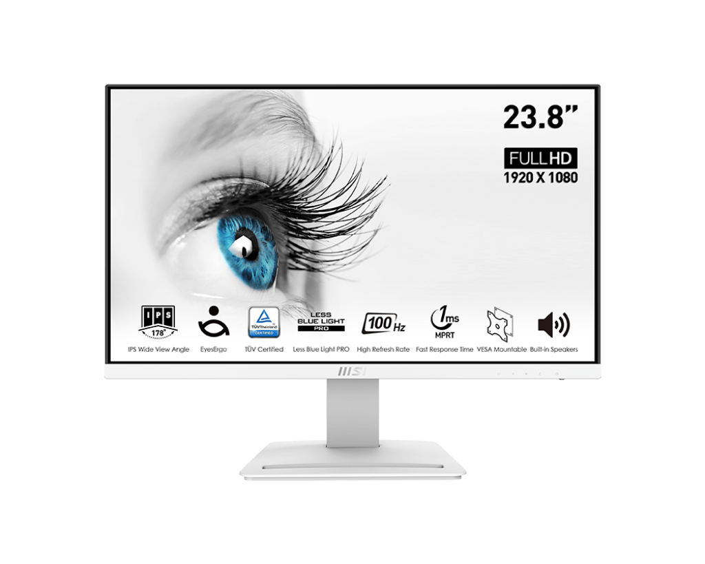 MSI PRO MP243XW 23.8" Monitor (White) | Sleek Design | 1ms(MPRT) | 100Hz | 1920x 1080 FHD | IPS Panel | VESA | HDMI&DP | Adaptive Sync | 119% Color Gamut | 3Y Warranty