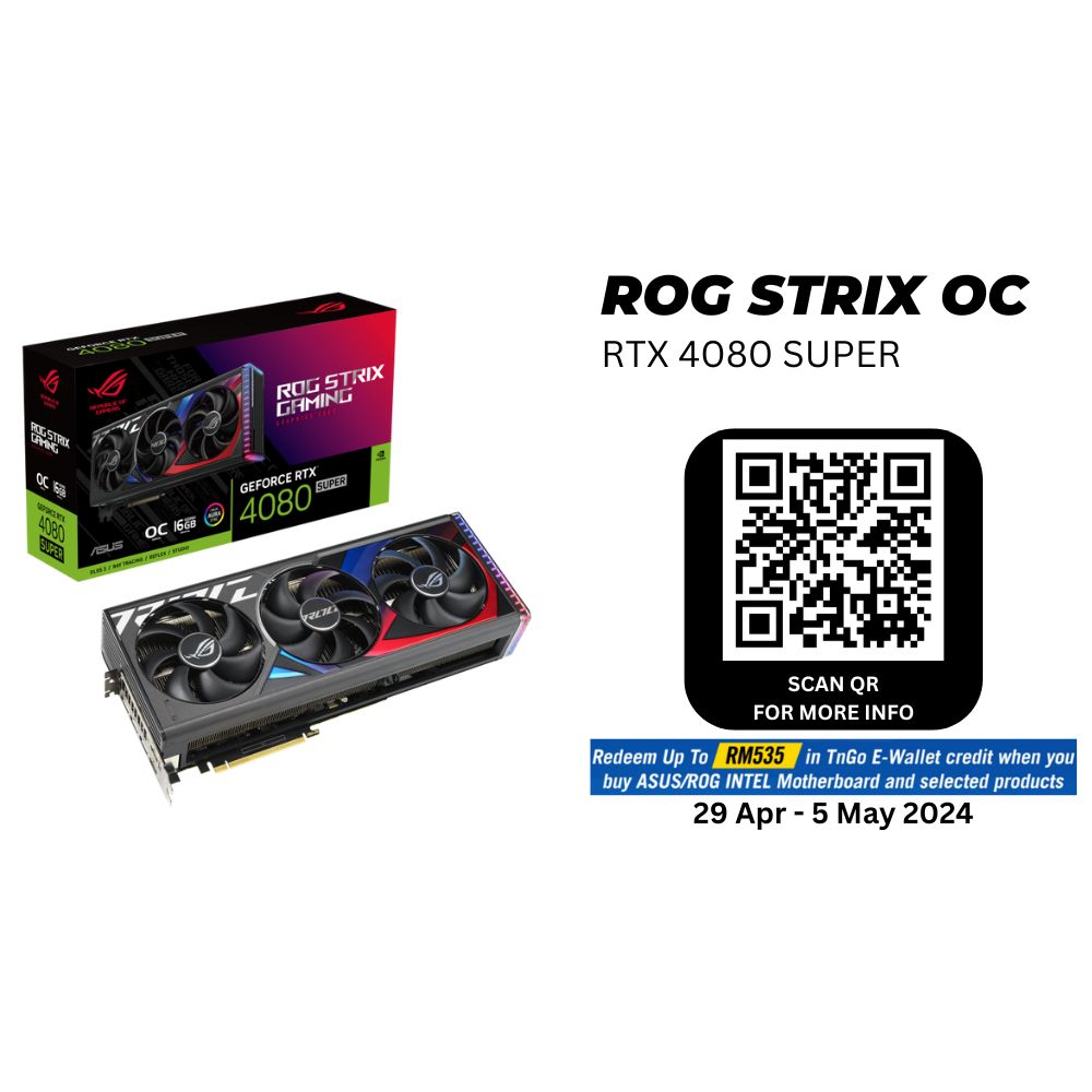 (FREE GIFT) Asus RTX4080 SUPER 16GB GDDR6X 256Bit ROG STRIX Gaming OC VGA Graphics Card