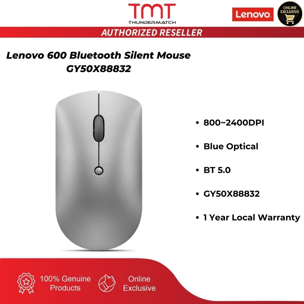 Lenovo 600 Bluetooth Silent Mouse GY50X88832 | 800~2400DPI | Blue Optical | BT 5.0 | 1 Year Local Warranty
