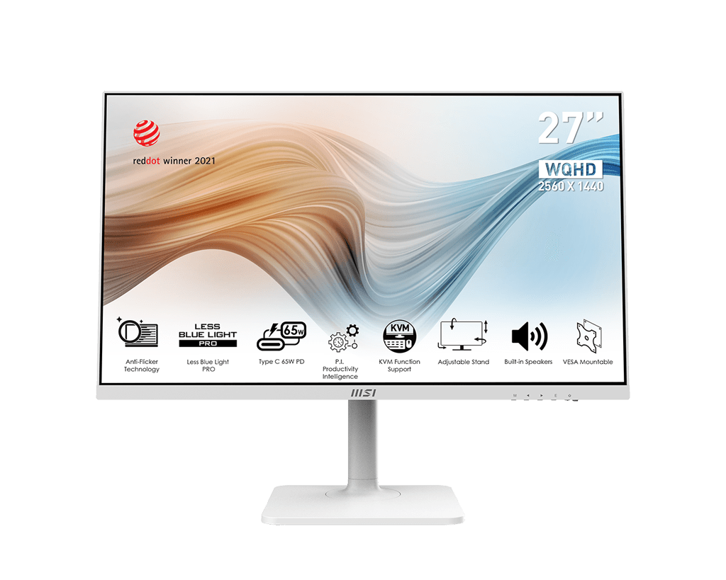 MSI Modern MD272QPW 27.0" Monitor (White) | 4ms | 75Hz | 2560 x 1440 (WQHD) | IPS Panel | HDMI & DP & Type C with 65W Power | Height Adjustable Stand | sRGB 95% | 3Y Warranty