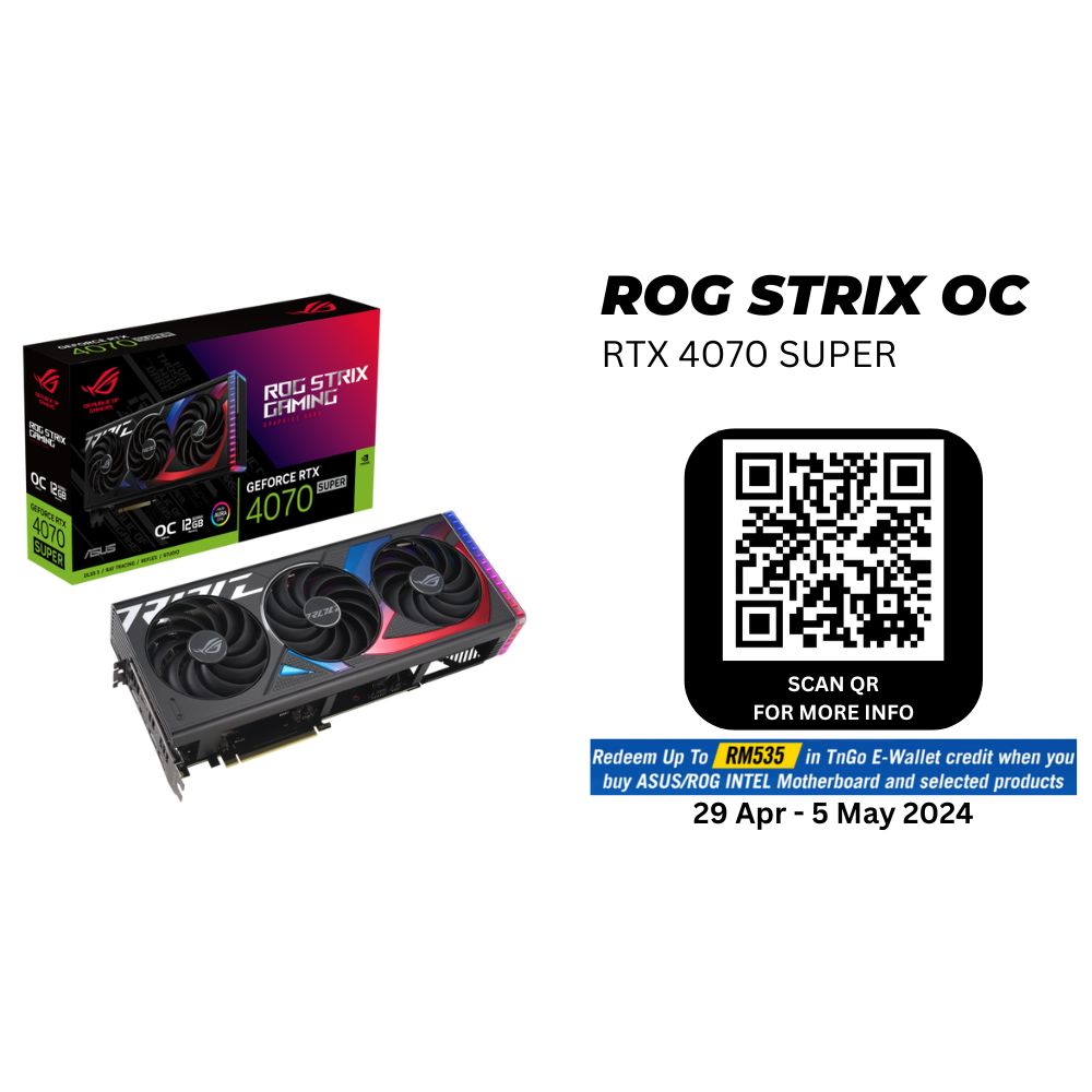 (FREE GIFT) Asus RTX 4070 SUPER ROG STRIX GAMING OC 12GB GDDR6X 192Bit VGA Graphics Card