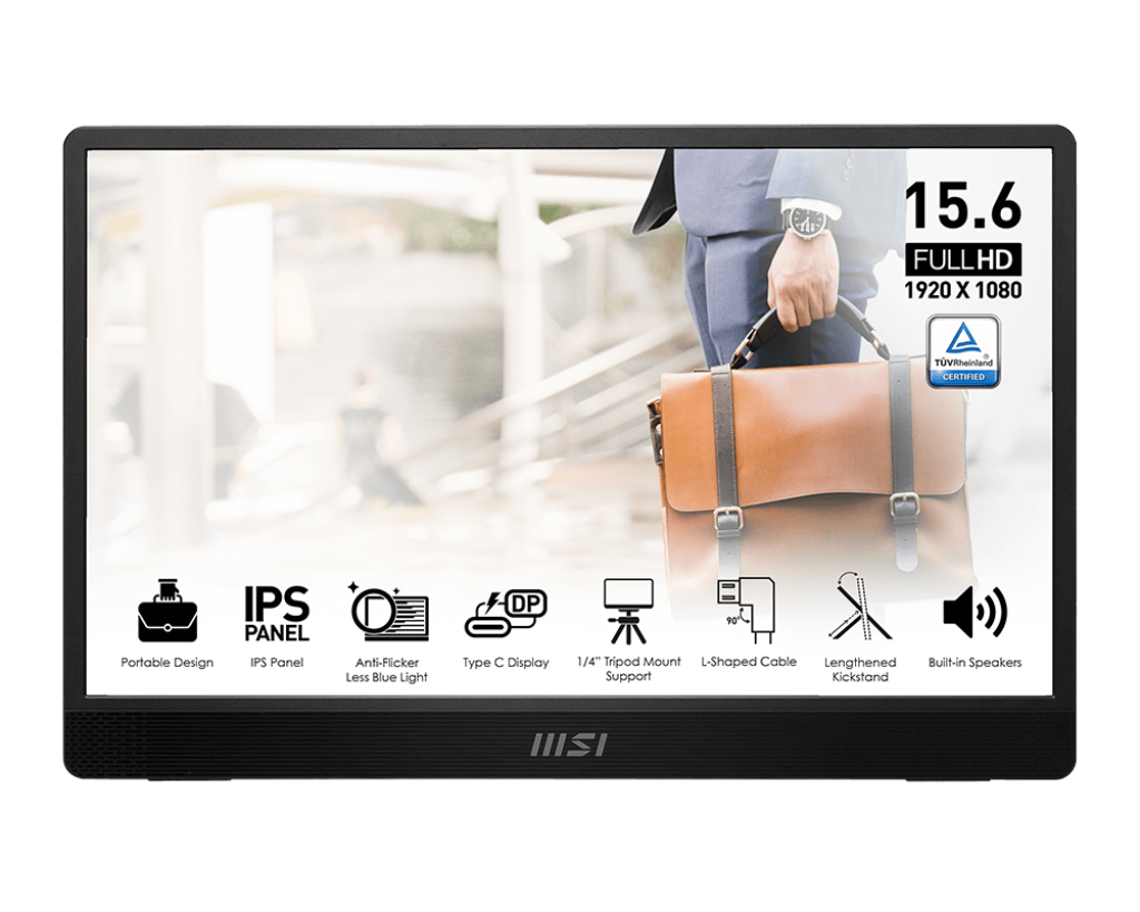 MSI Pro MP161 E2 Portable Monitor | Ultra Slim | 15.6" 60Hz 1920 x 1080 (FHD) | IPS panel | 4ms (GTG) | with Speaker | Mini-HDMI & Type-C | 0.75kg | 3Y Warranty