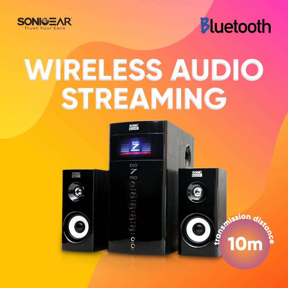 SonicGear EVO 7 BTMI Speaker | Black | 2.1 | 40w | 2 Mic Input | SD Card | USB | FM | Bluetooth
