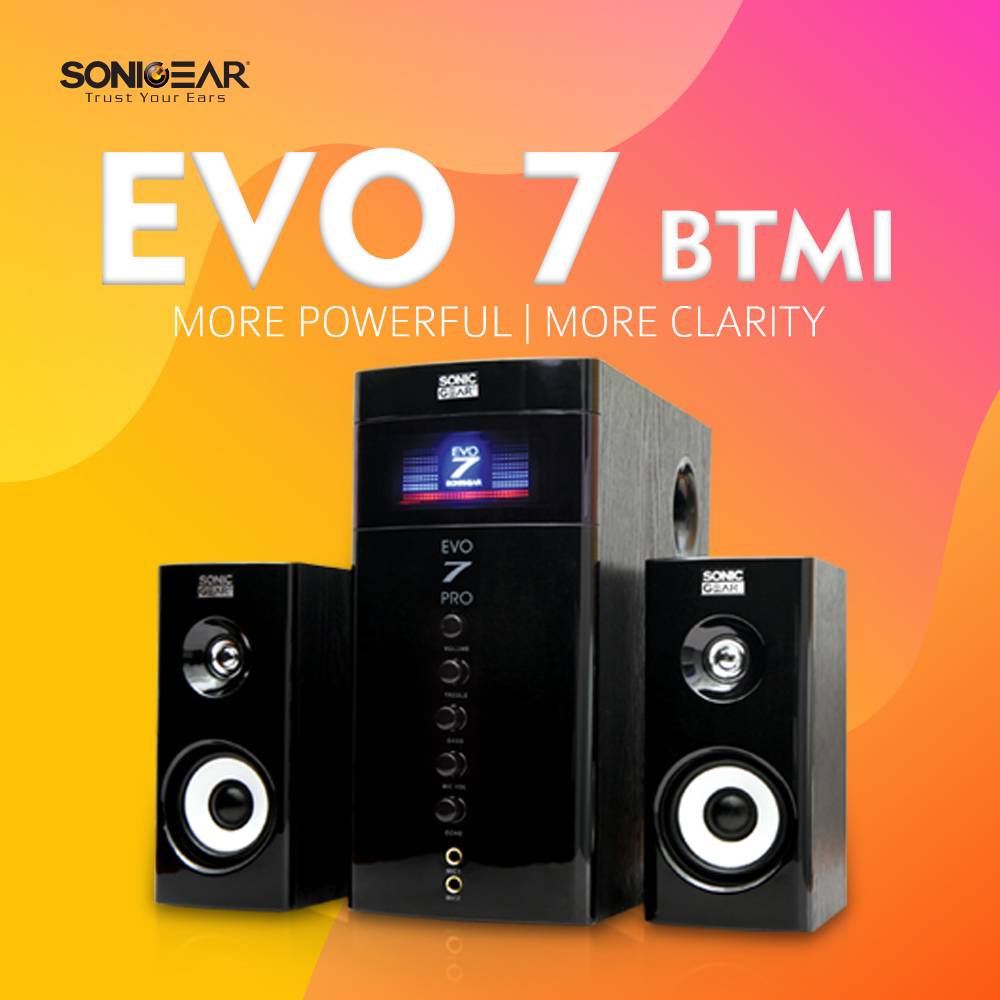 SonicGear EVO 7 BTMI Speaker | Black | 2.1 | 40w | 2 Mic Input | SD Card | USB | FM | Bluetooth