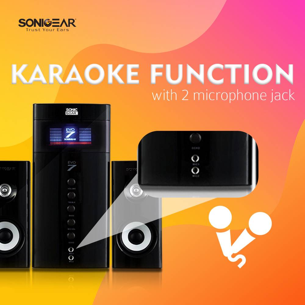 SonicGear EVO 7 BTMI Speaker | Black | 2.1 | 40w | 2 Mic Input | SD Card | USB | FM | Bluetooth