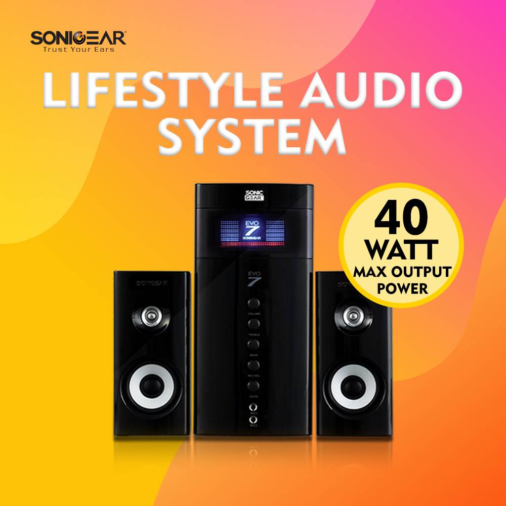 SonicGear EVO 7 BTMI Speaker | Black | 2.1 | 40w | 2 Mic Input | SD Card | USB | FM | Bluetooth