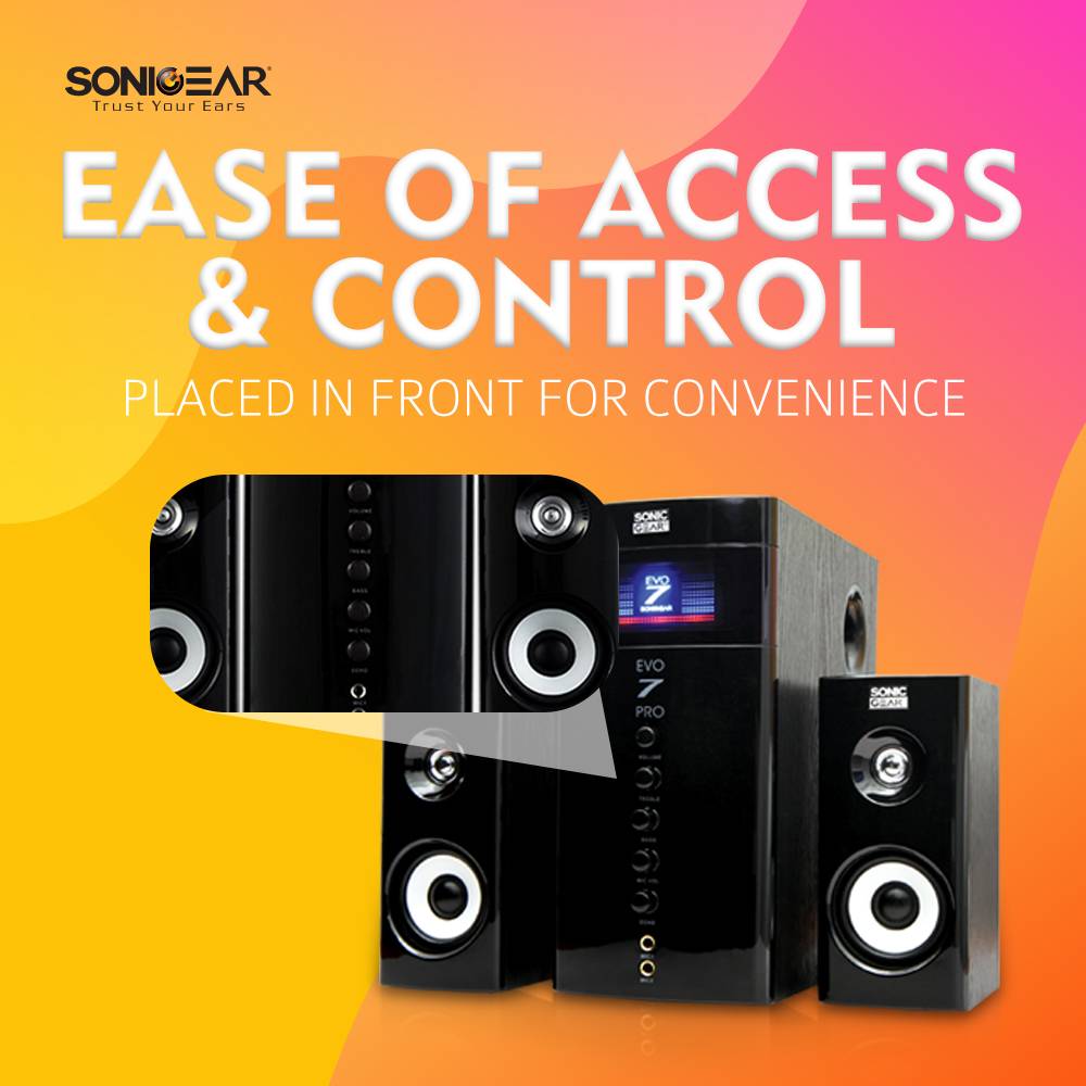 SonicGear EVO 7 BTMI Speaker | Black | 2.1 | 40w | 2 Mic Input | SD Card | USB | FM | Bluetooth