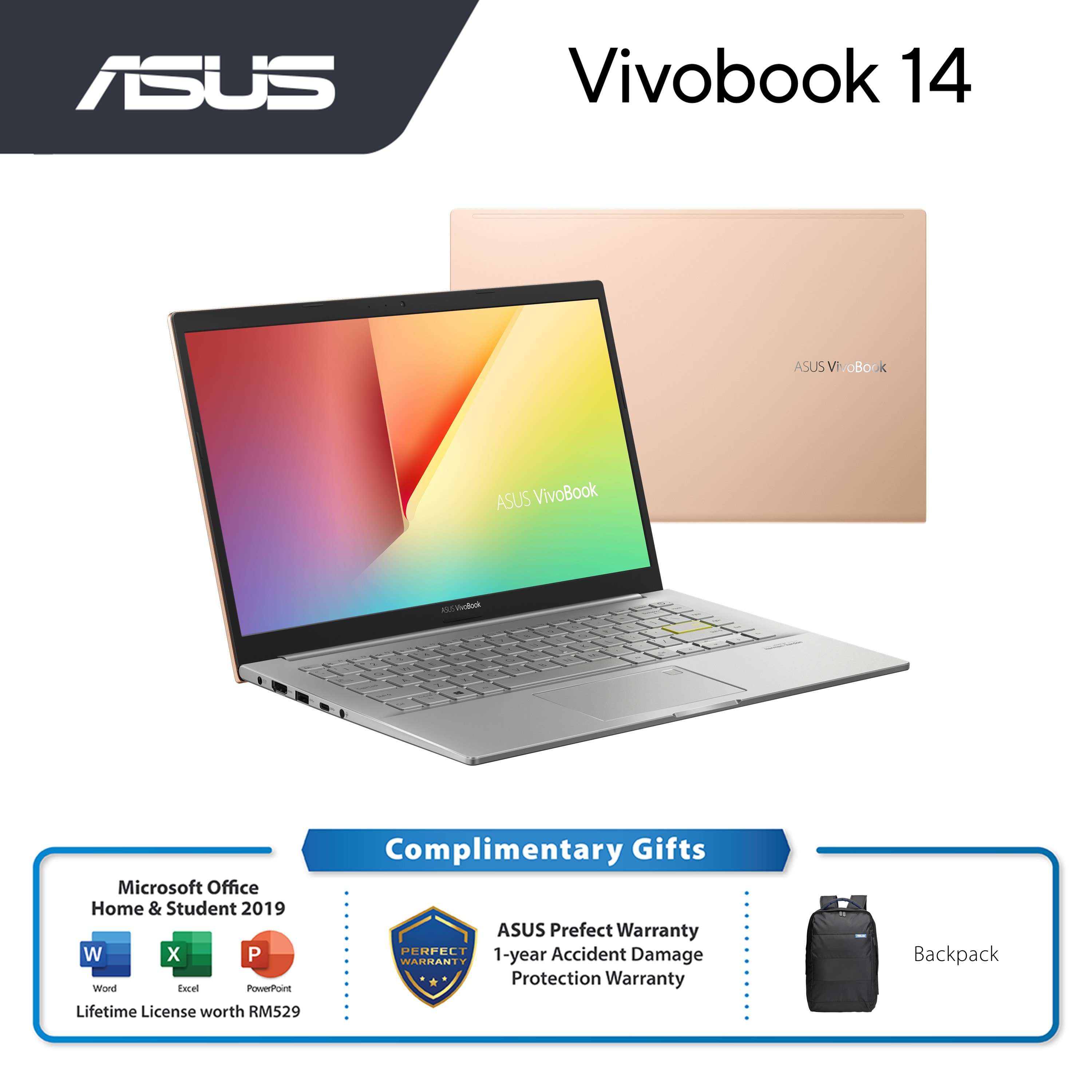 Asus Vivobook K413E-AEB1444TS /5TS /6TS Laptop | i5-1135G7 | 8GB RAM 512GB SSD | 14" FHD | Intel Iris Xe | W10 | MS OFFICE + BAG