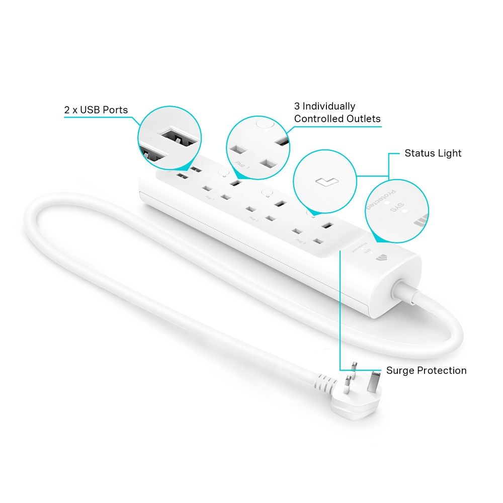 TP-Link KP303 3 Outlets Smart WiFi PowerStrip/2.4GHz (1 Year Warranty)