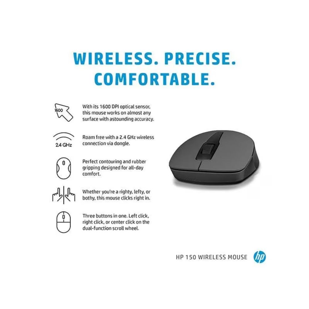 HP Wireless Mouse 150 | 1600 DPI | 2.4Ghz (259L1AA) | 1 Year Warranty