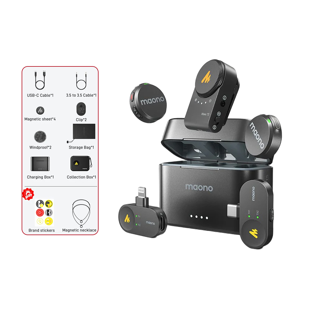 Maono Wave T5 Wireless Lavalier Microphone Combo Version